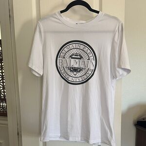 Balmain White Graphic Tee